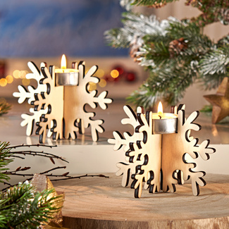 Teelichthalter Holz "Schneeflocke"