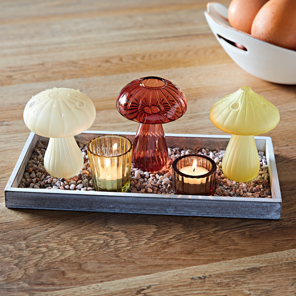 Teelichthalter-Set Herbstarrangement mit Pilzen