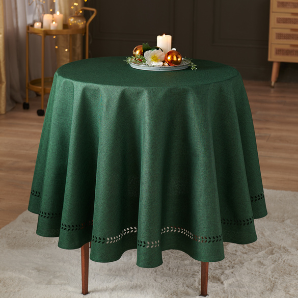 Tischdecke "Blätterranken" dunkelgrün Ø 140cm