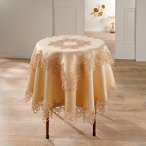 Tischdecke mit Spitzenborte creme Ø 160 cm