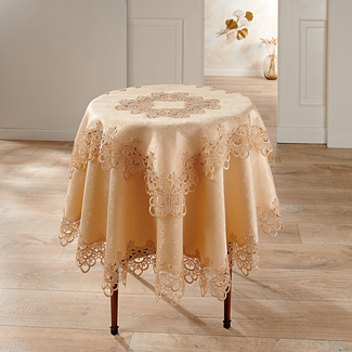 Tischdecke mit Spitzenborte creme Ø 160 cm Eldo Tischdecke mit Spitzenborte creme Ø 160 cm Eldo