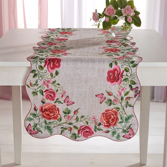 Tischläufer "Rosen" mit Languettenrand 40 x 140 cm