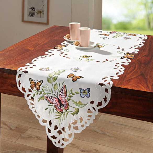 Tischläufer "Schmetterlinge" Languettensaum mit Cut-Outs 40 x 120 cm