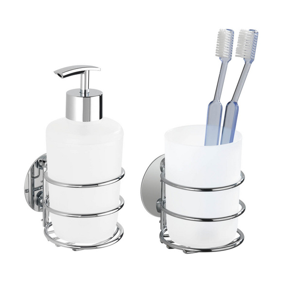 Turbo-Loc® Set: Seifenspender & Zahnputzbecher, weiß satiniert