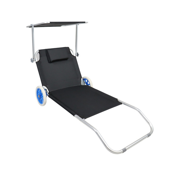 Gartenliege Sonnenliege rollbar Schwarz