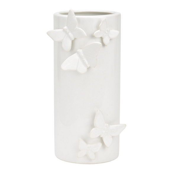 Vase mit 3D Schmetterling Dekor aus Keramik Weiß