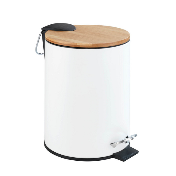 Kosmetik Treteimer Tortona Easy-Close Weiß matt, 3 Liter, Bambus-Deckel