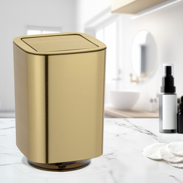 Schwingdeckeleimer Mod. Auron Gold, Kosmetikeimer mit Schwingdeckel, 5,5 l