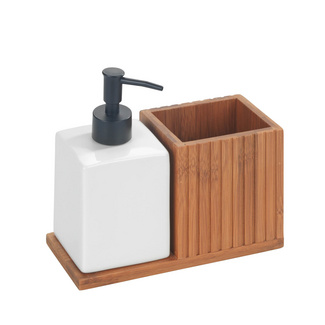 WENKO Spülmittelspender mit Utensilienhalter Mod. Mera, aus geräuchertem Bambus WENKO Spülmittelspender mit Utensilienhalter Mod. Mera, aus geräuchertem Bambus