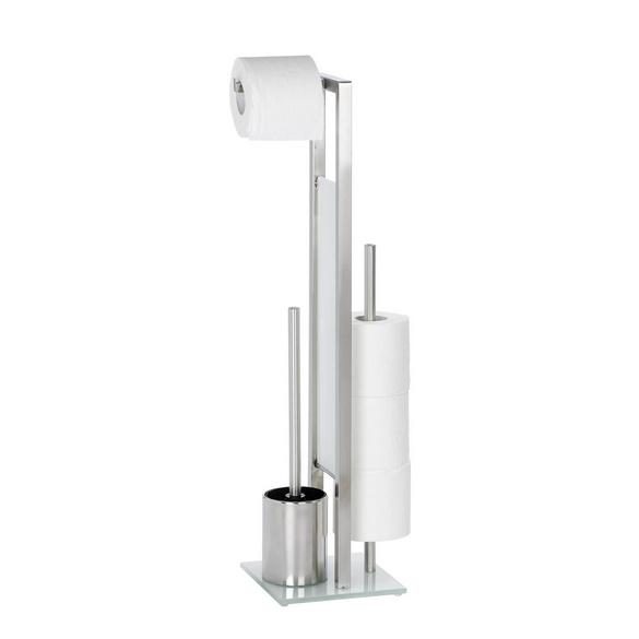Stand WC-Garnitur Mod. Rivalta Edelstahl Matt, integrierter Toilettenpapierhalter