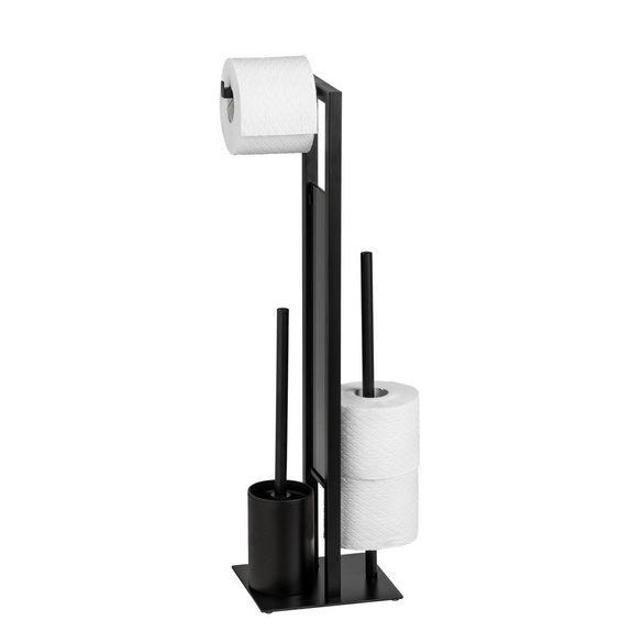 Stand WC-Garnitur Mod. Rivalta Schwarz matt, integrierter Toilettenpapierhalter und WC-Bürstenhalter