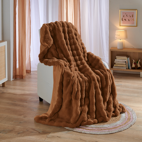 Webpelzdecke "Bubble-Fleece" braun/weiß