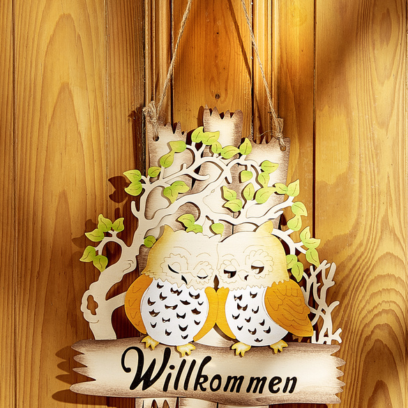 Willkommensschild "Eulenpaar"