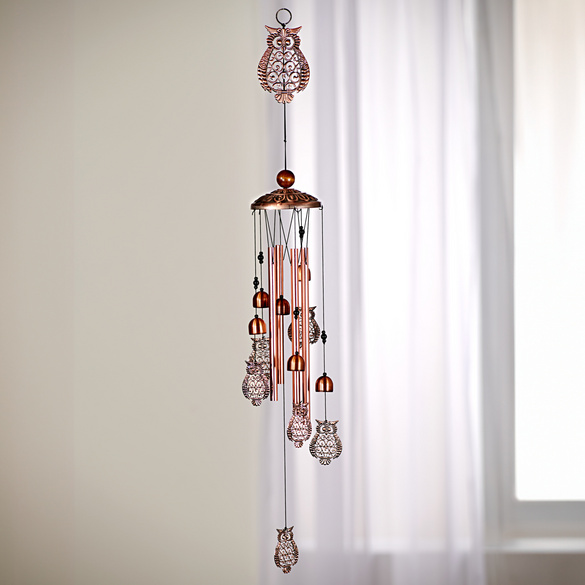 Windspiel "Eule" mit Klangstäben und Glocken