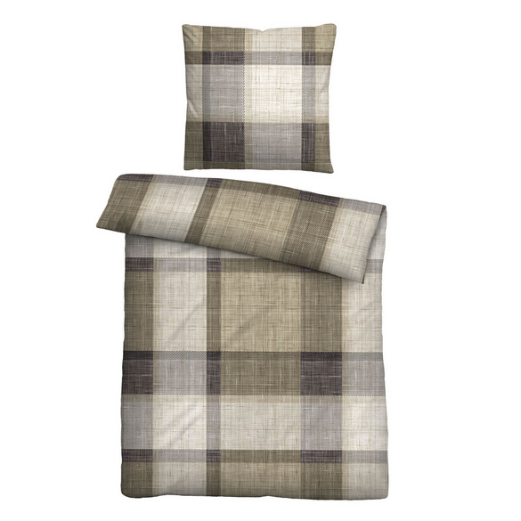 Feinbiber Bettwäsche Karo taupe, 155x220 cm + 80x80 cm