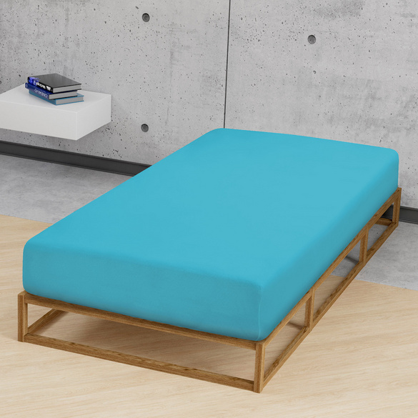 Jersey-Elastic-Spannbetttuch türkis, 1x 90x190 cm - 100x220 cm