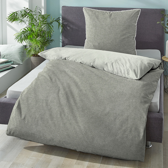 Melange-Flanell Bettwäsche MELANGE UNI sturmgrau, 155x200 cm + 80x80 cm