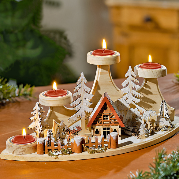 Teelichthalter Winterlandschaft aus Holz "Advent"