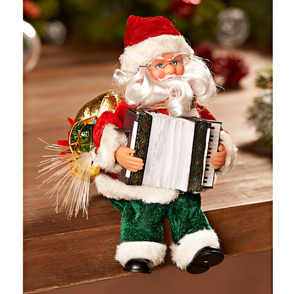 Dekofigur Weihnachtsmann mit Akkordeon, Musik & Licht