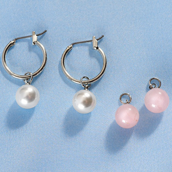 Ohrringe Perlen + Rosenquarz, 1 Paar