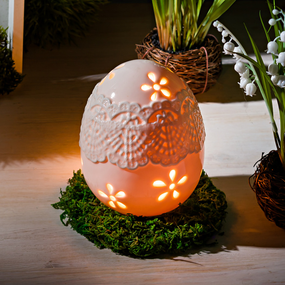 Keramik Ei mit LED Beleuchtung "Spitze"
