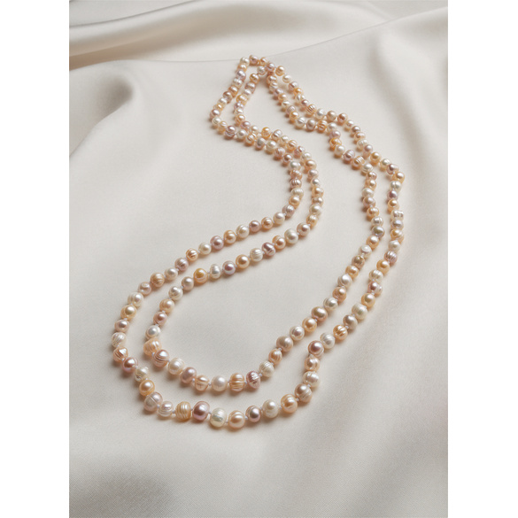 Perlenkette rosé/weiß 130 cm
