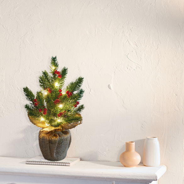 Künstlicher Weihnachtsbaum mit Mikro-LED-Lichterkette im Jutetopf