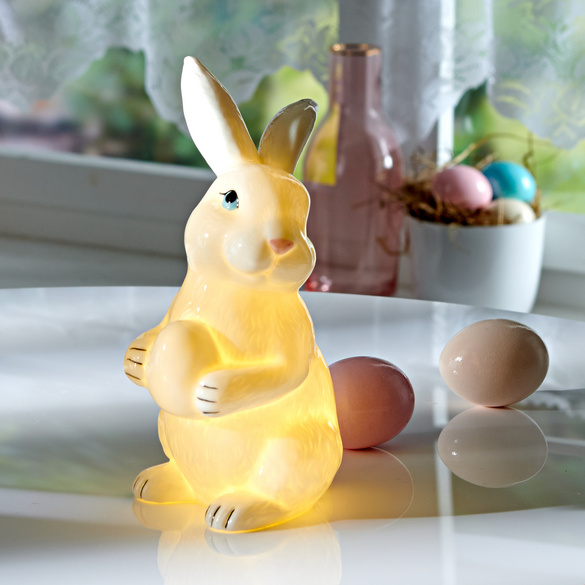 Porzellanfigur Hase mit LED Beleuchtung