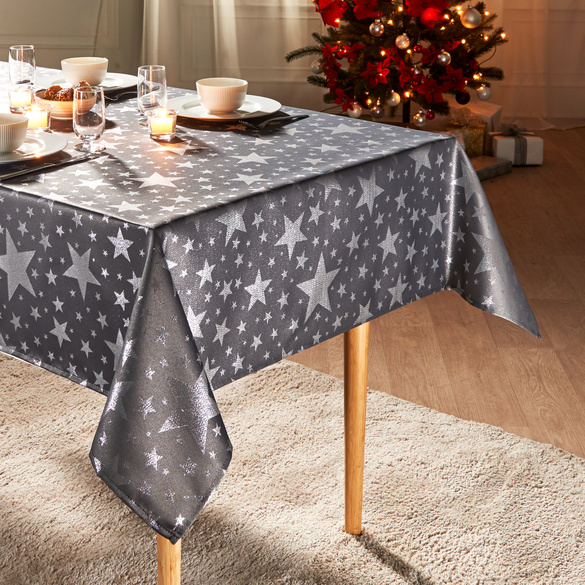 Tischdecke "Sterne" grau, 130 x 160 cm