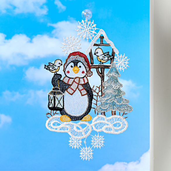 Fensterbild "Pinguin" Plauener Spitze