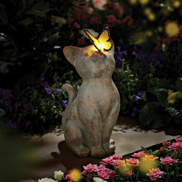 Gartendeko Katze mit Solar-Schmetterling Gainsborough