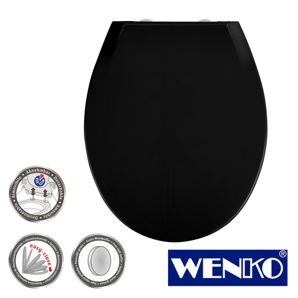 WENKO Premium WC-Sitz Kos Schwarz, recyclebarer Thermoplast, mit Absenkautomatik