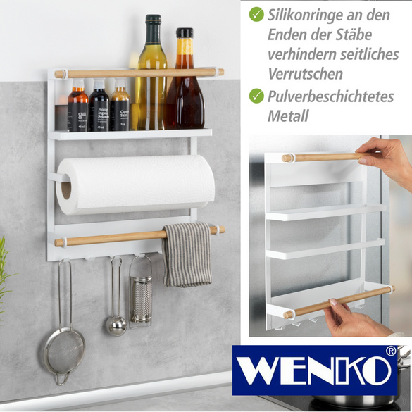 WENKO Küchenregal Magna Weiß, Magnetisches Regal zur Befestigung ohne Bohren  | 3PAGEN