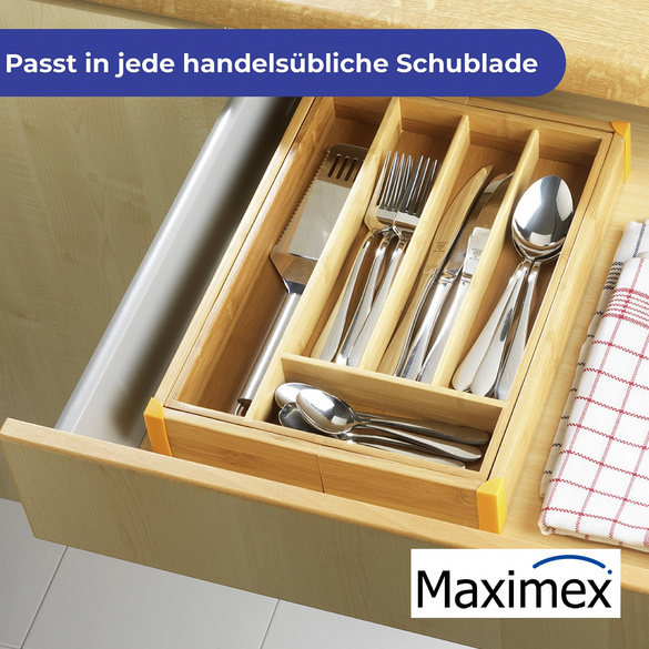 AONELAS Besteck Organizer Voor Lade – Uitschuifbaar Bamboe Insert, 33-50 X 43 X 5 Cm | Met 7-9 Vakken, Anti-slip