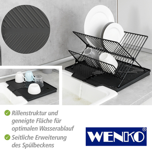 WENKO Abtropfmatte Nelia mit Abtropfgestell Schwarz