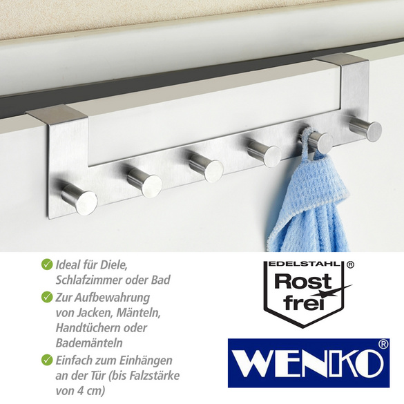 WENKO Türgarderobe Edelstahl Celano, 6 Haken, für Türfalzstärken bis 4 cm