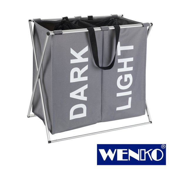 WENKO Wäschesammler Duo Grau, Wäschekorb, 120 l