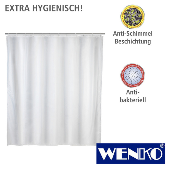 WENKO Anti-Schimmel Duschvorhang Uni White, Textil (Polyester), 120 x 200 cm, waschbar