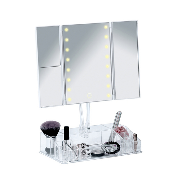 WENKO LED-Standspiegel mit Organizer Fanano, Leuchtspiegel