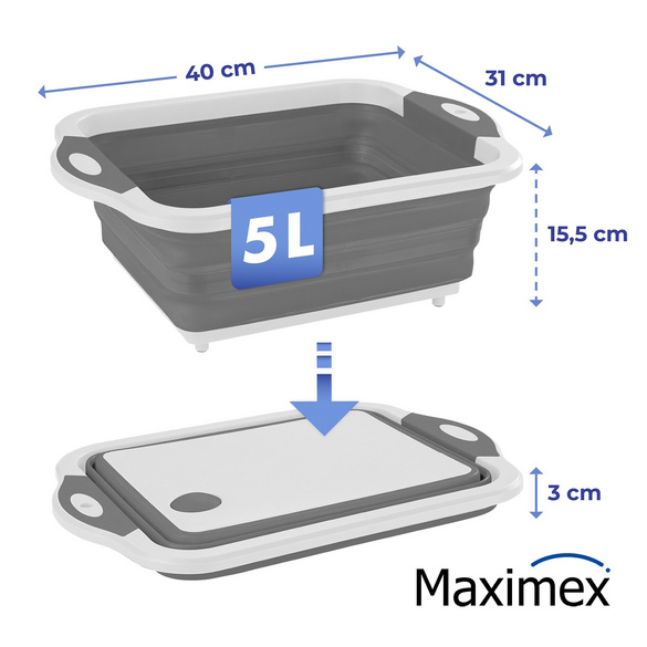Maximex Faltbarer Multifunktionskorb, 5 l, praktischer Korb mit Stöpsel für Wasserablauf, faltbar