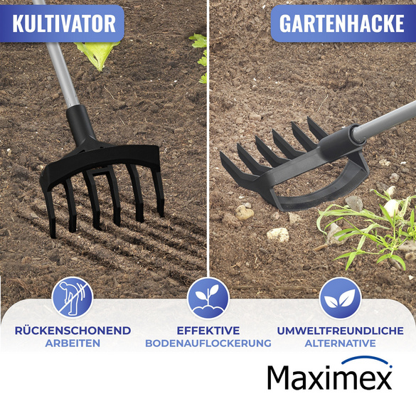 Maximex Gartenhacke und Kultivator 2in1, rückenschonend Arbeiten