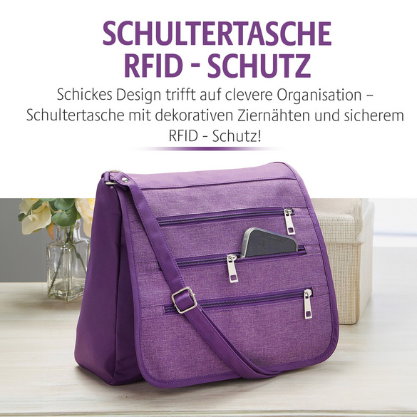Schultertasche mit RFID-Schutz pflaume
