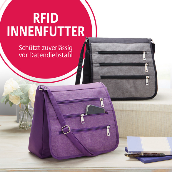 Schultertasche mit RFID-Schutz pflaume