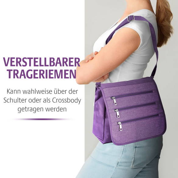 Schultertasche mit RFID-Schutz pflaume