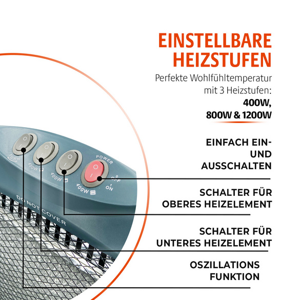 Halogen-Heizstrahler mit 3 Heizstufen Bergström