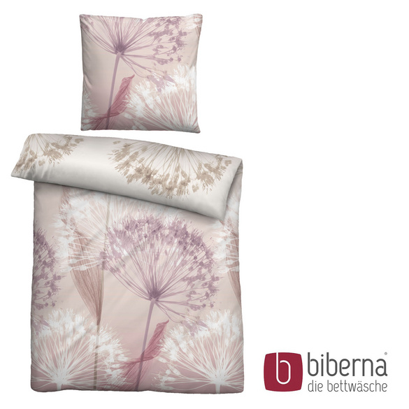 biberna Mako-Satin Bettwäsche PUSTEBLUME  rose, 155x220 cm + 80x80 cm