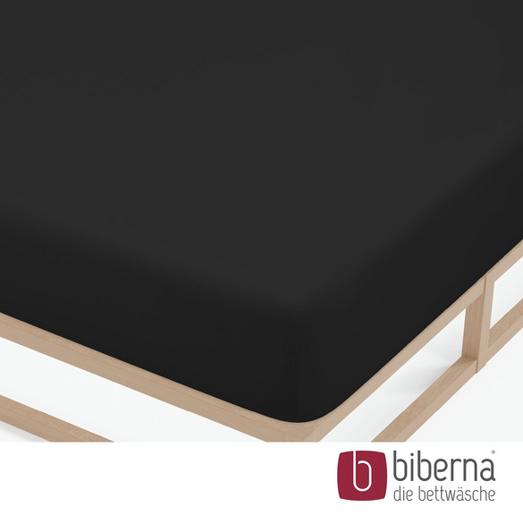 biberna Feinjersey-Spannbetttuch schwarz, 1x 90x190 cm - 100x200 cm