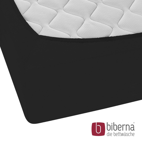 biberna Jersey-Elastic-Boxspring-Spannbetttuch schwarz, 1x 90x190 cm - 100x220 cm