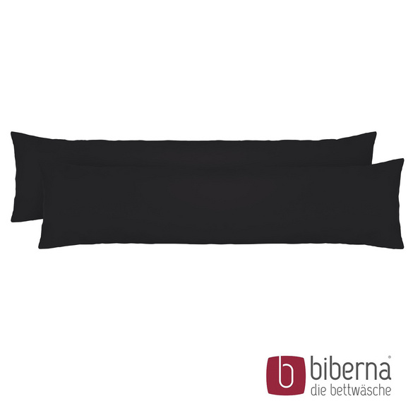 biberna Feinjersey-Seitenschläferkissenbezug Doppelpack schwarz, 2x 40x145 cm