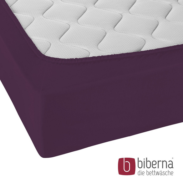 biberna Jersey-Elastic-Spannbetttuch dunkel violett, 1x 120x200 cm - 130x220 cm